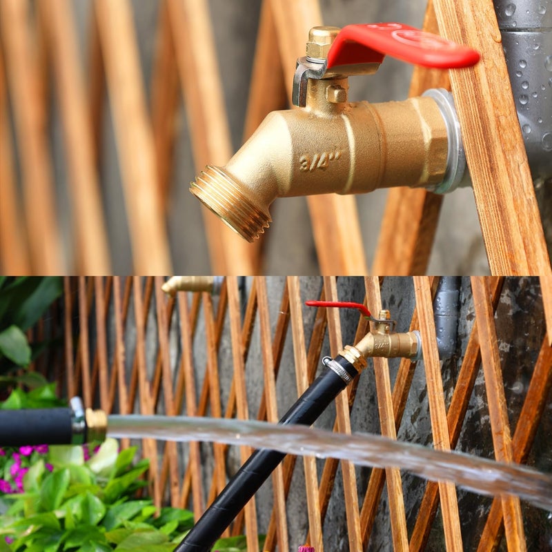 YELUN Brass Ball Valve Full Flow Male Hose Bibb 3/4" Male NPT Inlet Connection with 3/4" GHT Water Hose Outlet Heavy-Brass Faucet for Gardens and patios (Long and Butterfly 2PCS) - Image 5